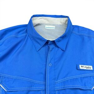 Columbia PFG Shirt Mens 2XL Blue Button Front Long Sleeve Omni-Shade Fishing